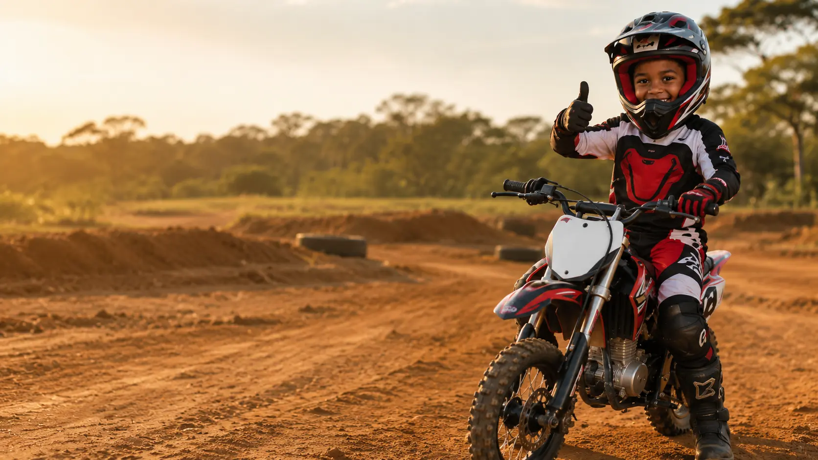 Criança numa mini mota da MotoKids Moz